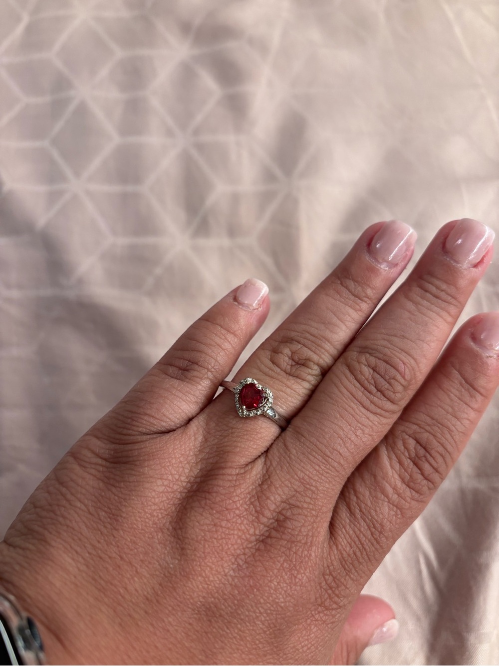 Sterling Silver Red Gemstone Halo Ring - Women's Jewelry